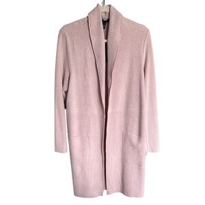 JOAN VASS NEW YORK Light Pink Long Jacket Faux Leather Front Pockets Large NEW